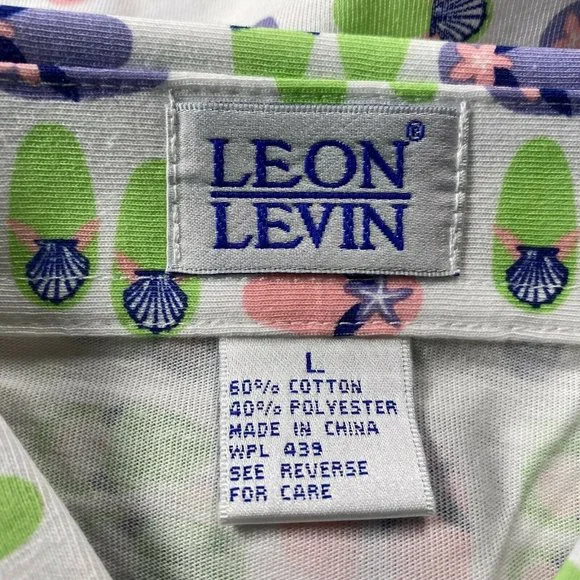 New Leon Levine Polo Shirt Womens Large Flip Flop Print Short Sleeve Blo… - Picture 3 of 8